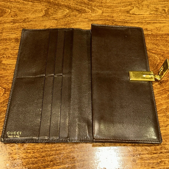 GUCCI wallet GUC brown leather long wallet VINTAGE gold clasp Luxury Find - Picture 8 of 14
